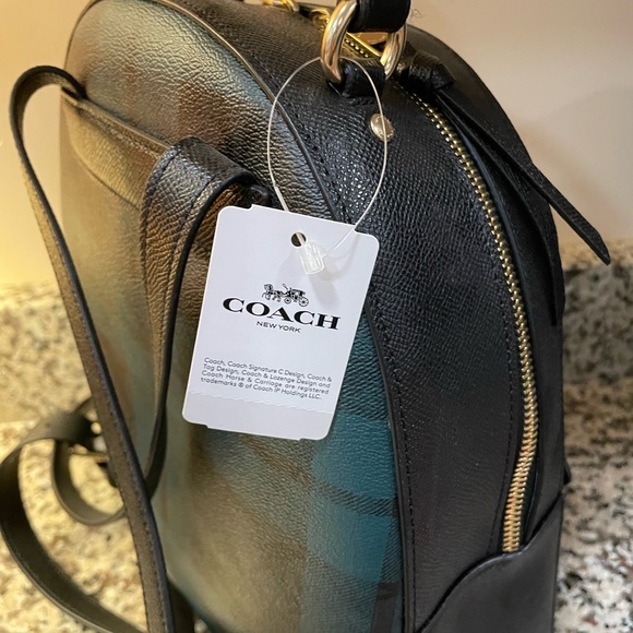 Coach Signature Green & Black Plaid Leather Backpack NEW with tags - Picture 10 of 11